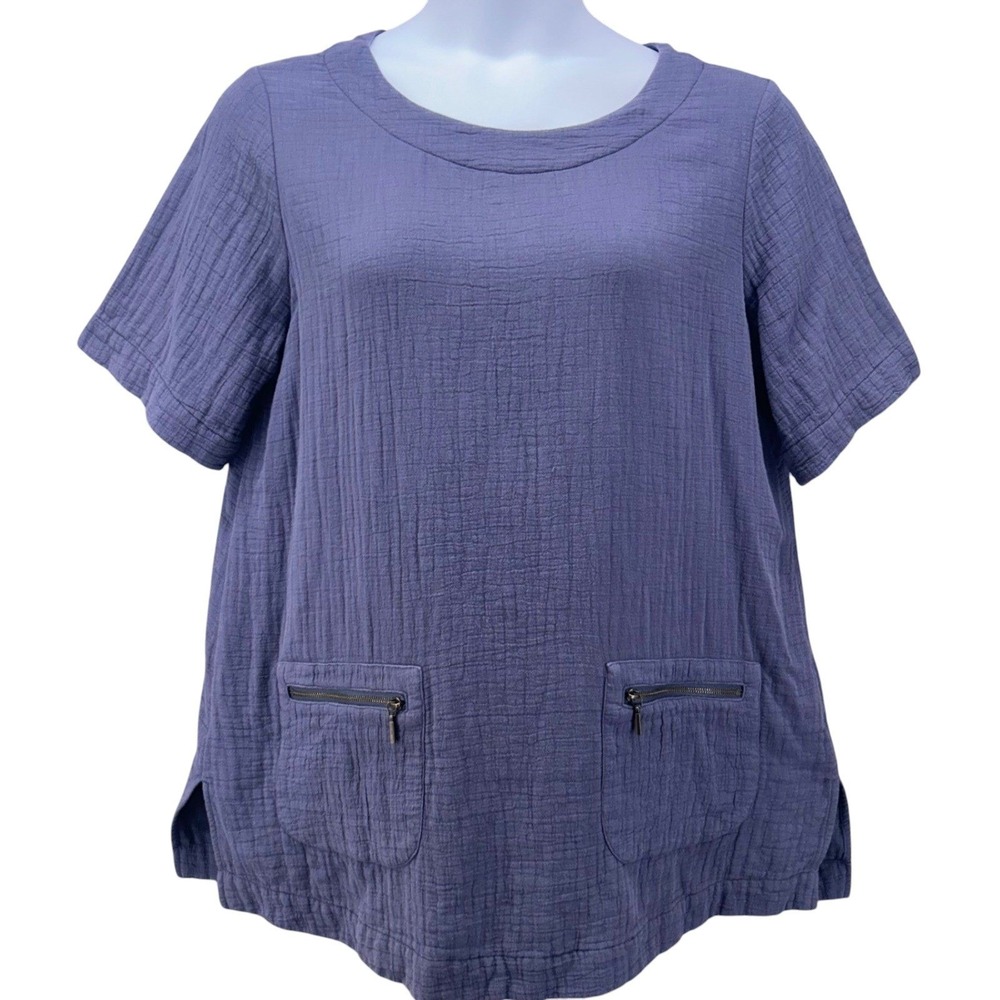 Soft Surroundings Gauze Tunic Top Blue‎ Large